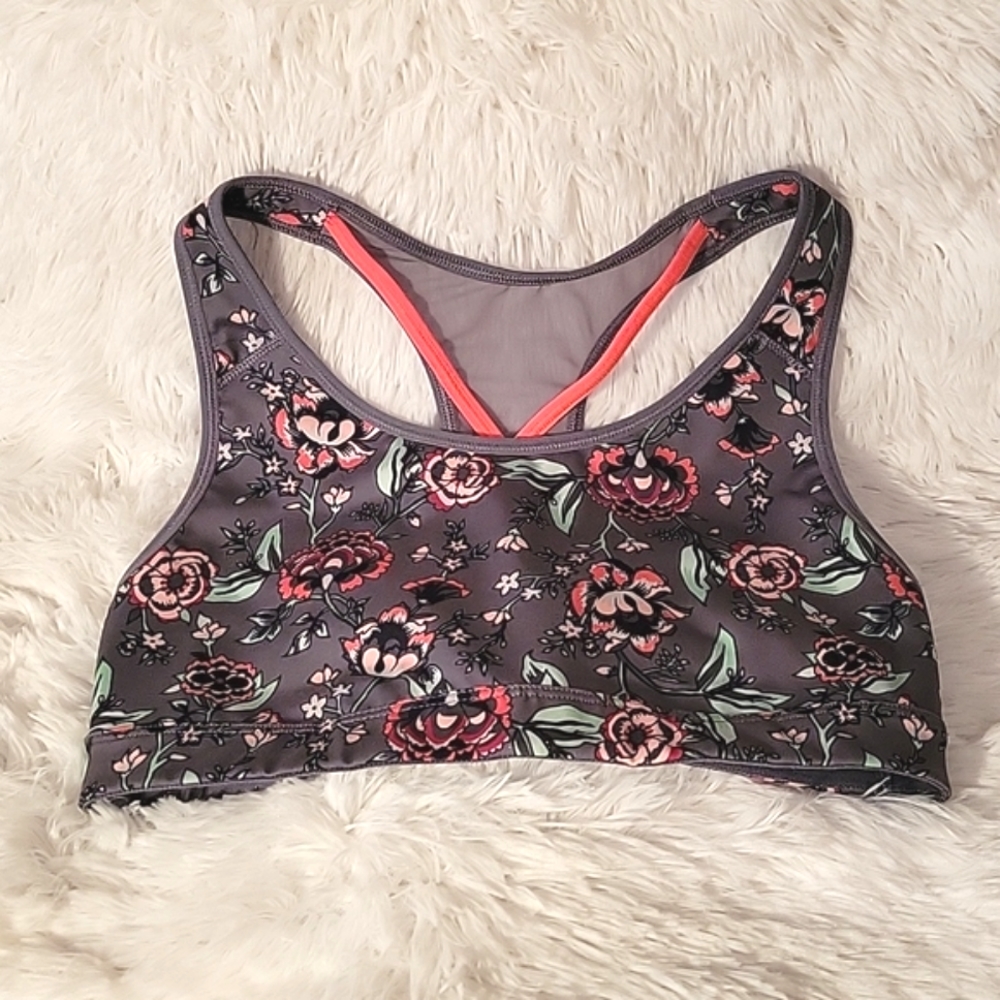 Old Navy - Gray Floral Medium  Support Sports Bra - L